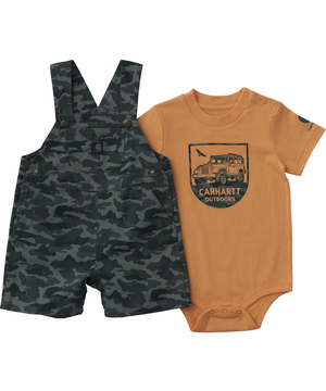 Carhartt Baby Short Sleeve Bodysuit And Canvas Camo Print Shortall
