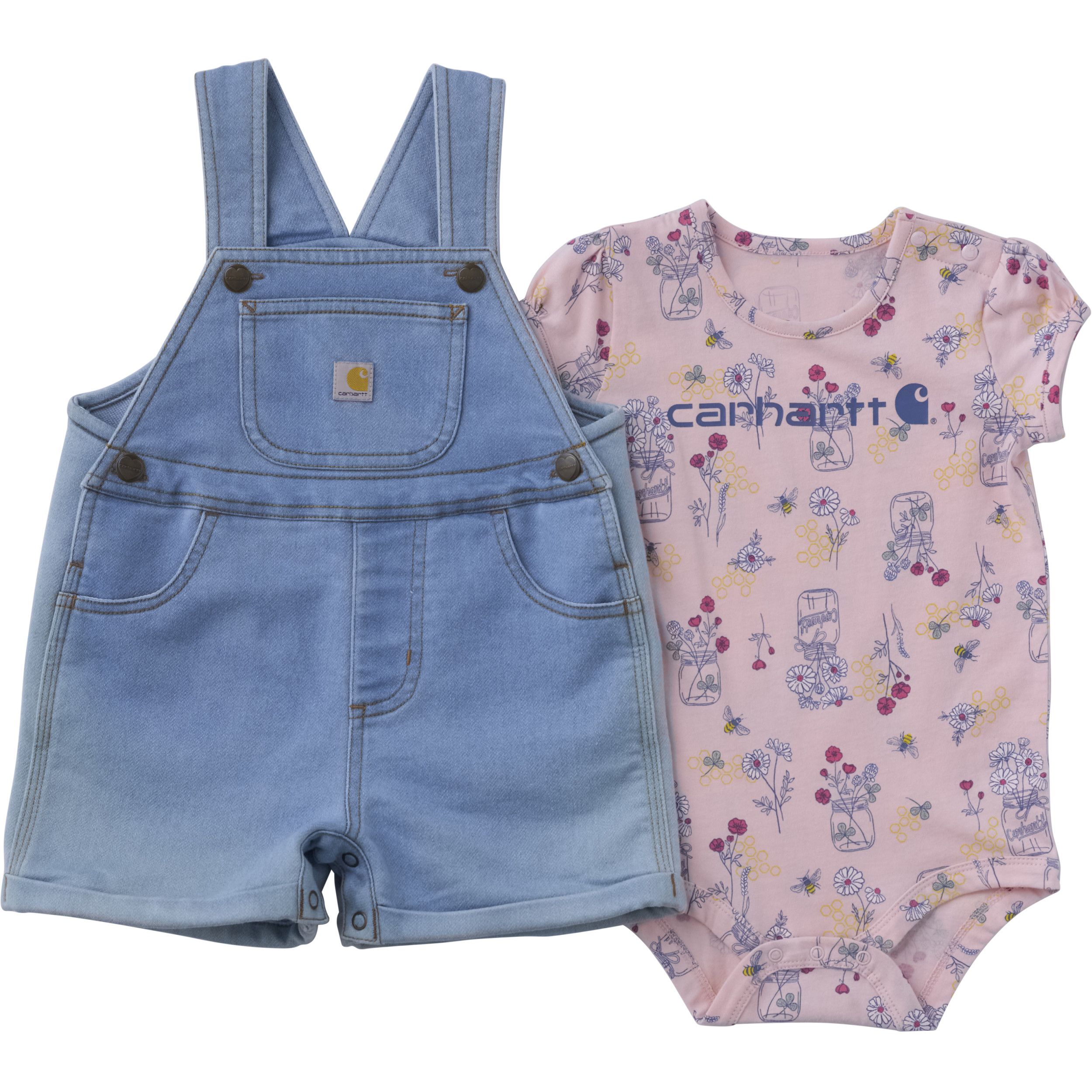 Carhartt Baby Short Sleeve Bee Print Bodysuit and Denim Shortall