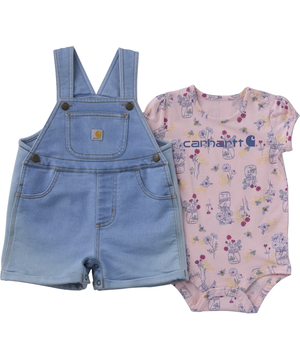 Carhartt Baby Short Sleeve Bee Print Bodysuit and Denim Shortall