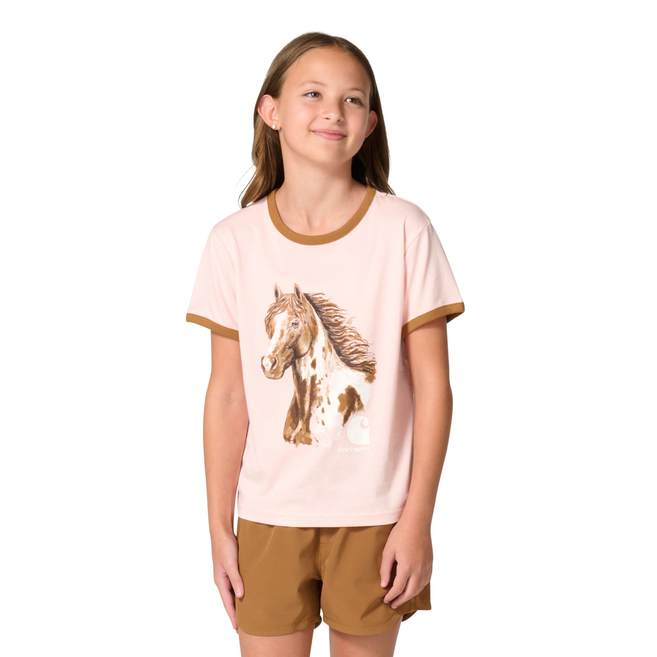 T-shirt à manches courtes et à bords contrastants avec imprimé de cheval pour jeunes, Carhartt