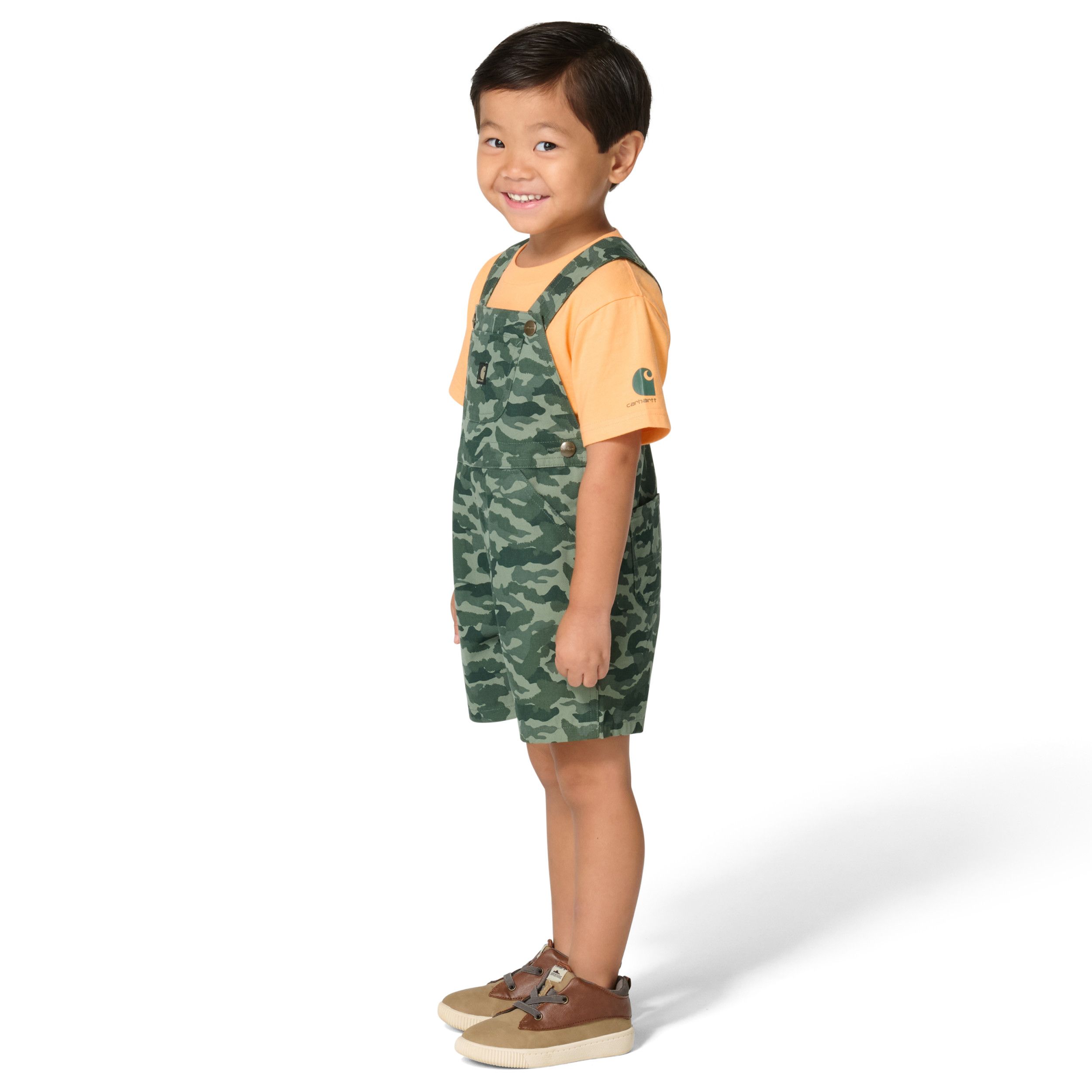 Carhartt Toddler Short Sleeve Bodysuit and Canvas Camo Print Shortall Set
