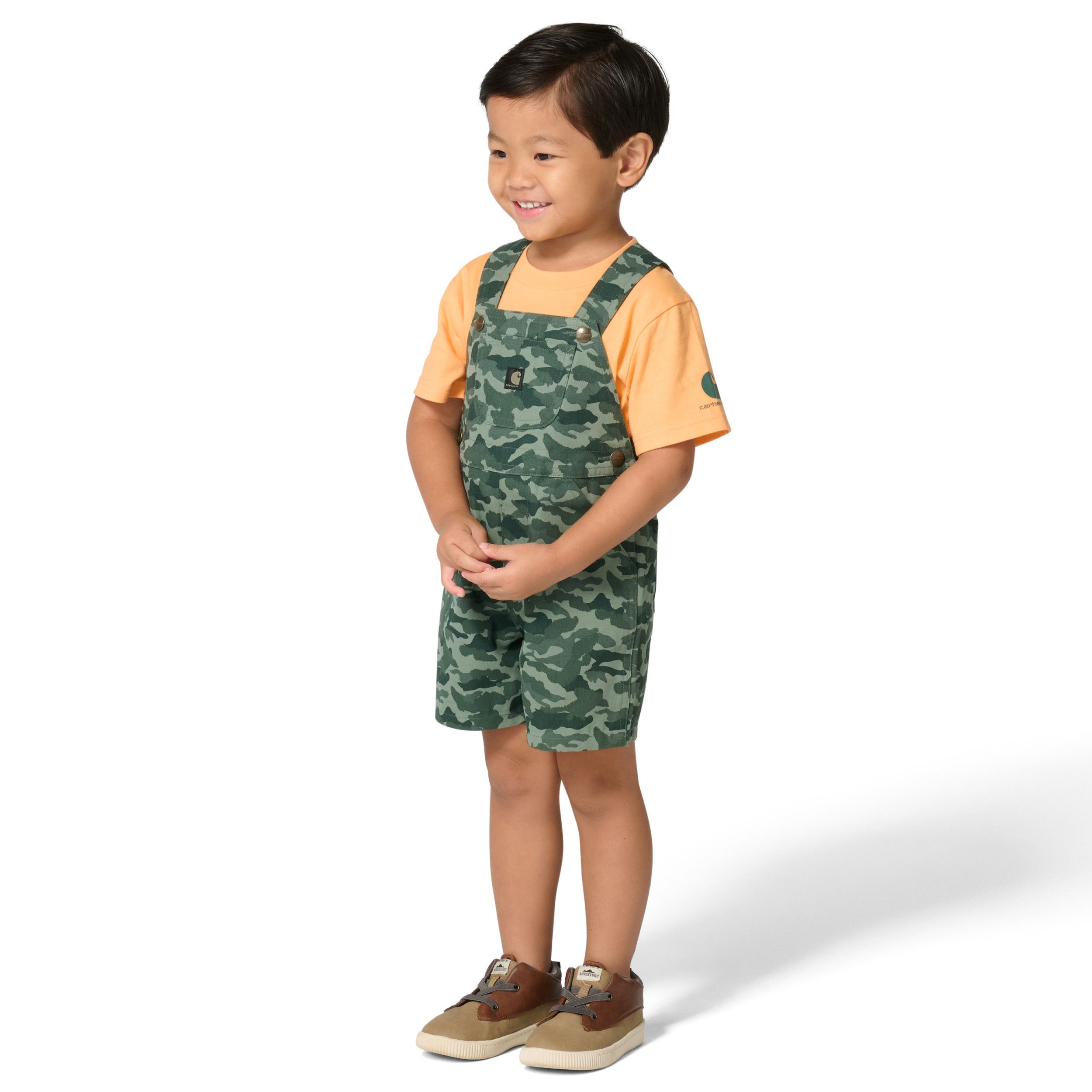 Carhartt Toddler Short Sleeve Bodysuit and Canvas Camo Print Shortall Set