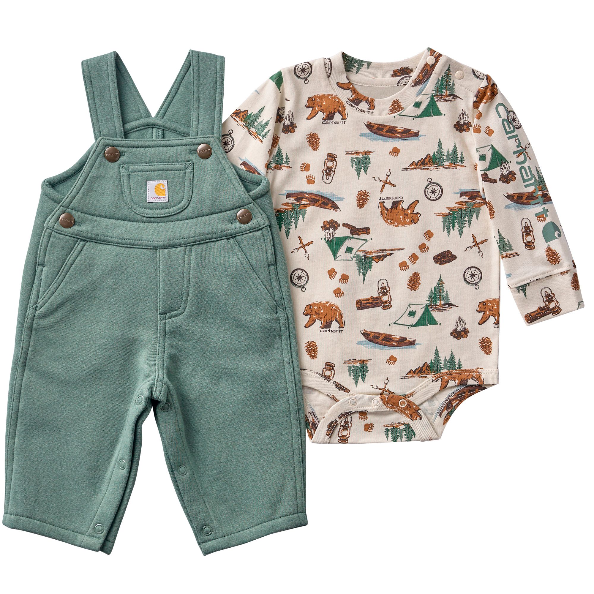 Carhartt Baby Long Sleeve Bodysuit and Fleece Overall Set