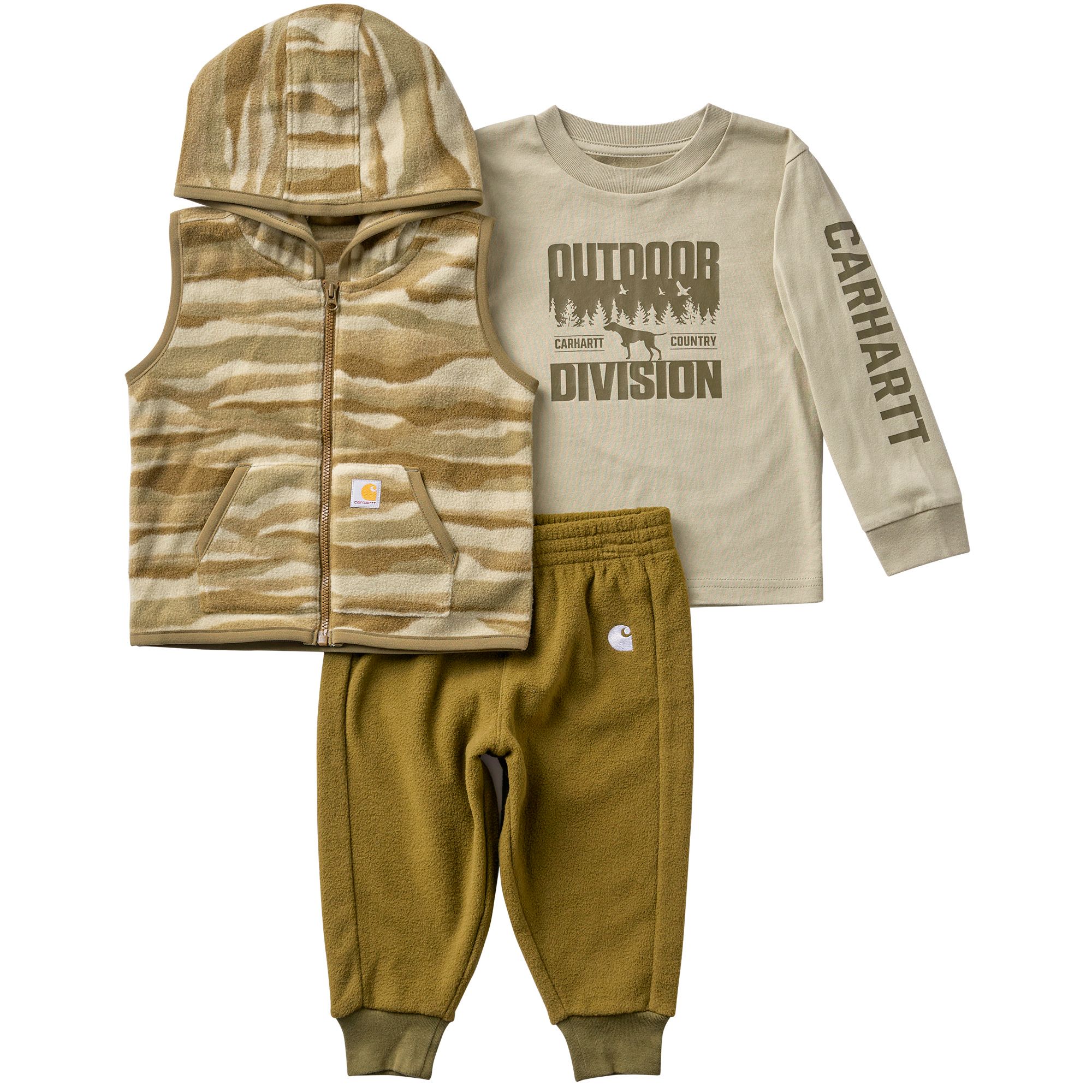 Carhartt Baby Long Sleeve T-Shirt Camo Vest and Fleece Pants