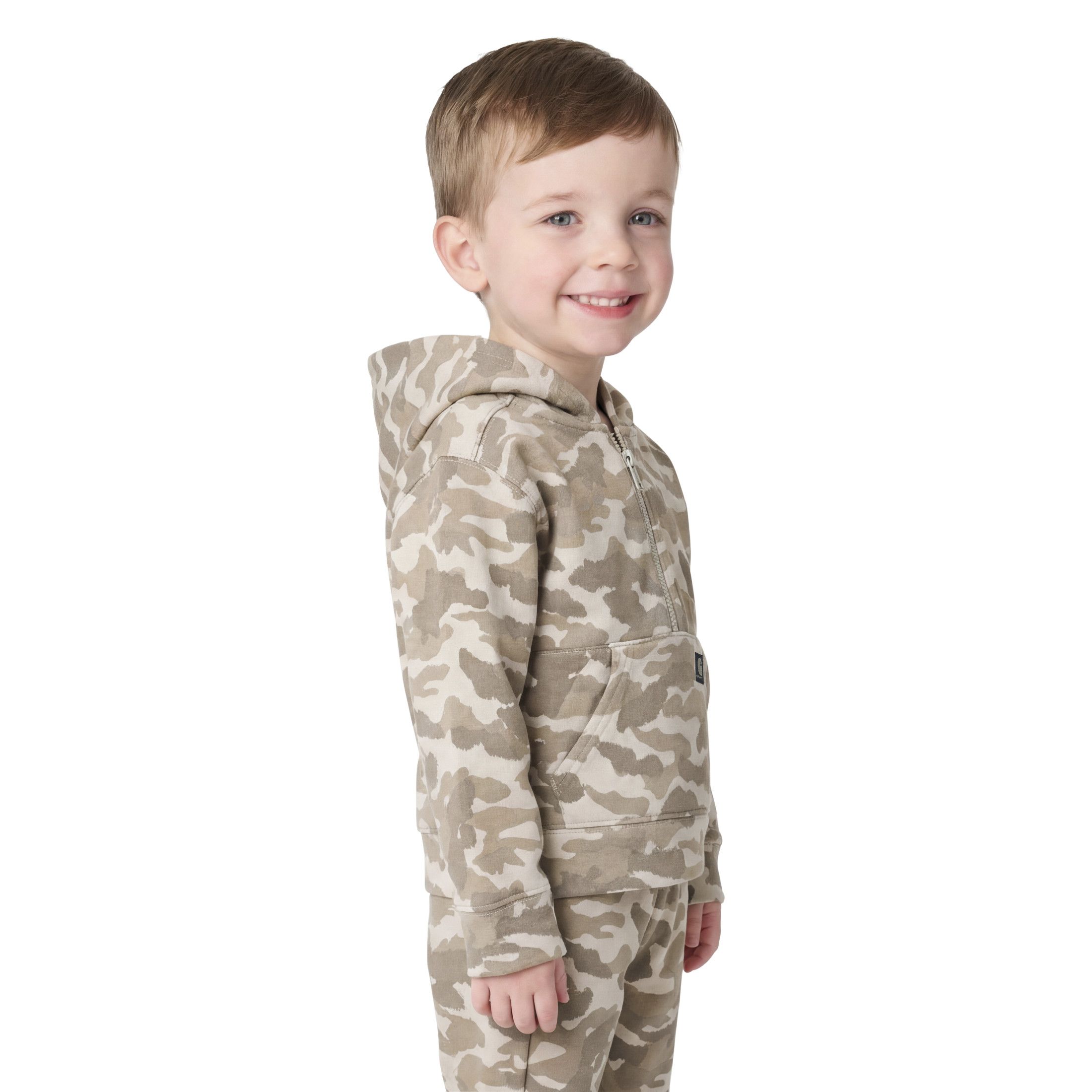 Chandail en molleton à manches longues avec motif camouflage et demi-glissière pour enfants, Carhartt