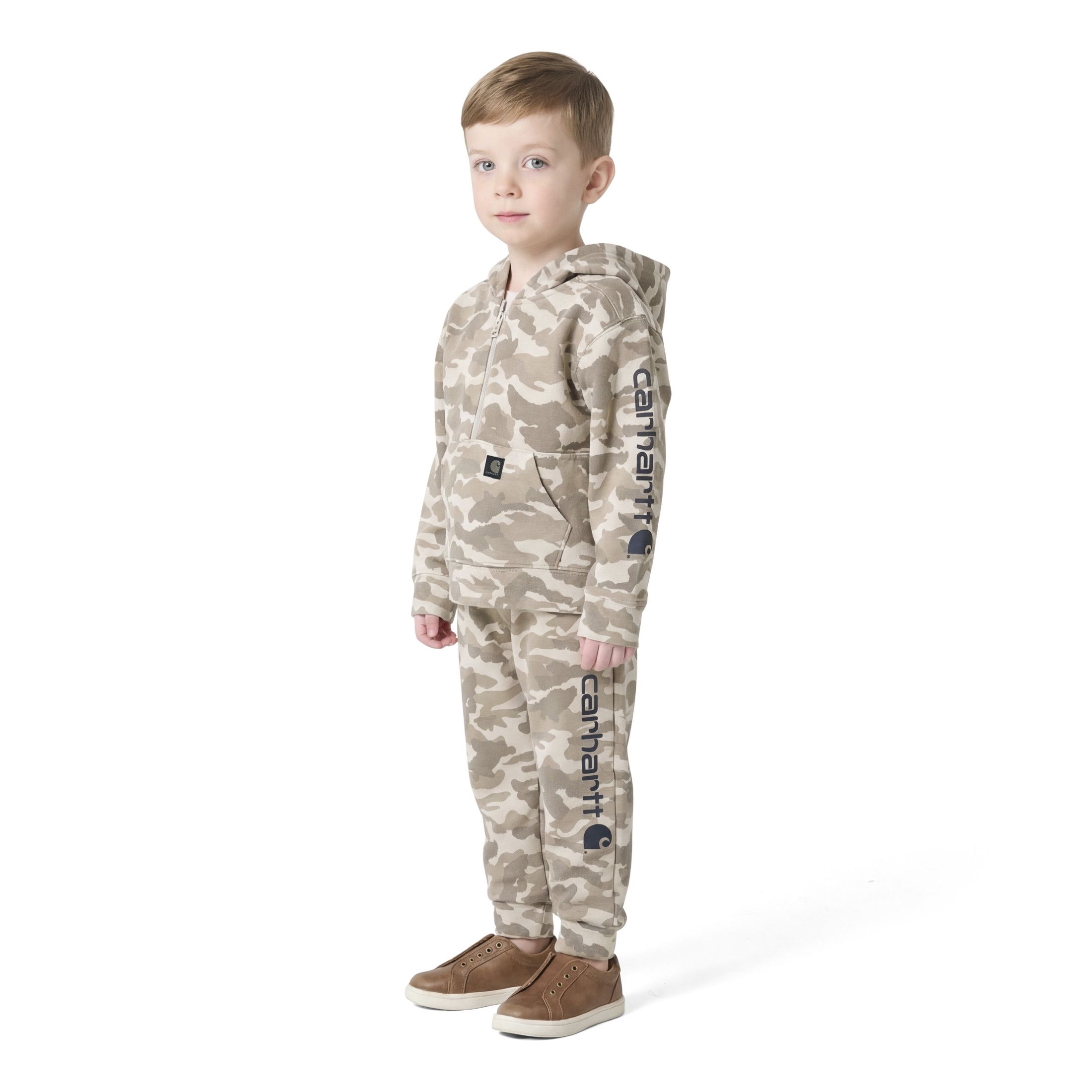 Chandail en molleton à manches longues avec motif camouflage et demi-glissière pour enfants, Carhartt