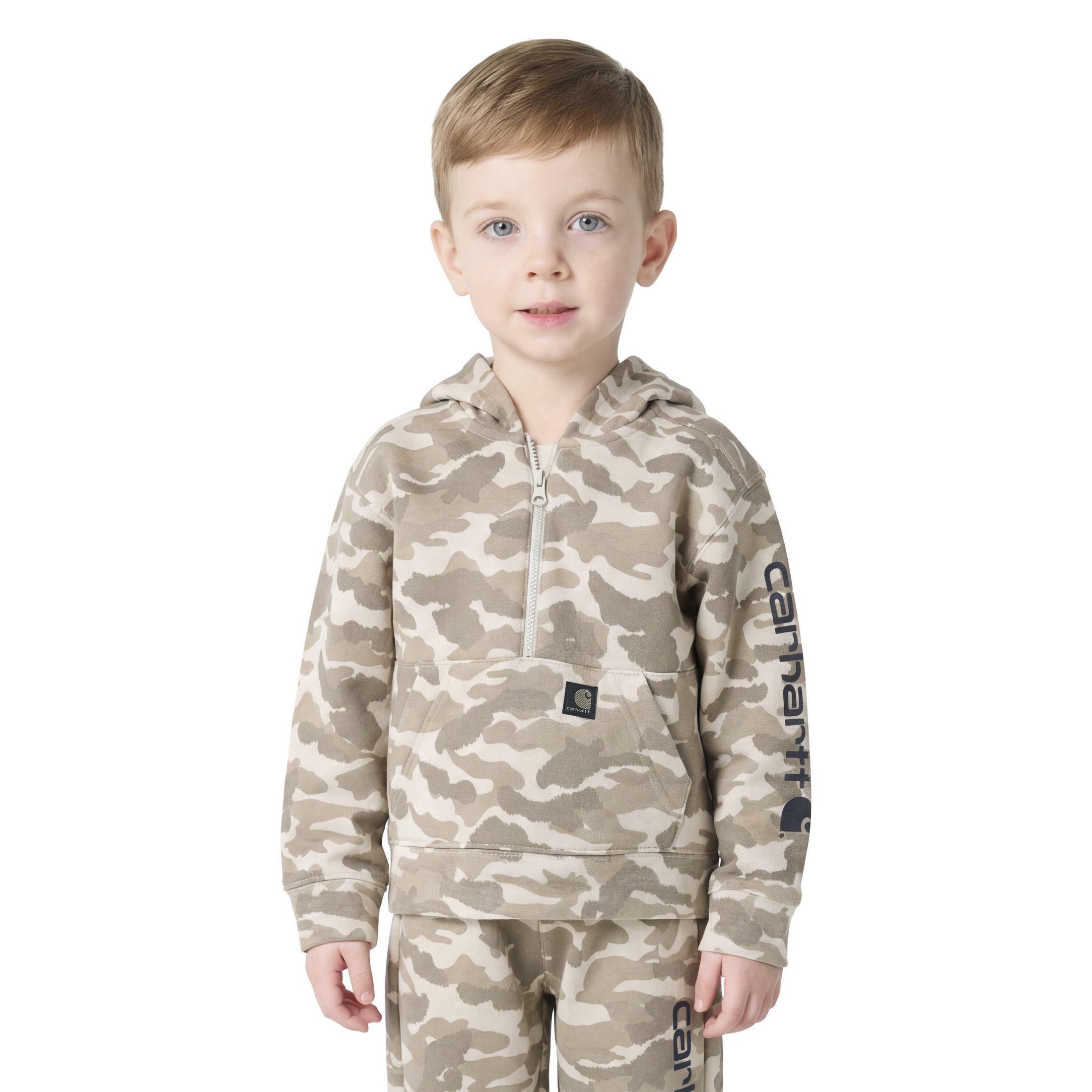 Chandail en molleton à manches longues avec motif camouflage et demi-glissière pour enfants, Carhartt