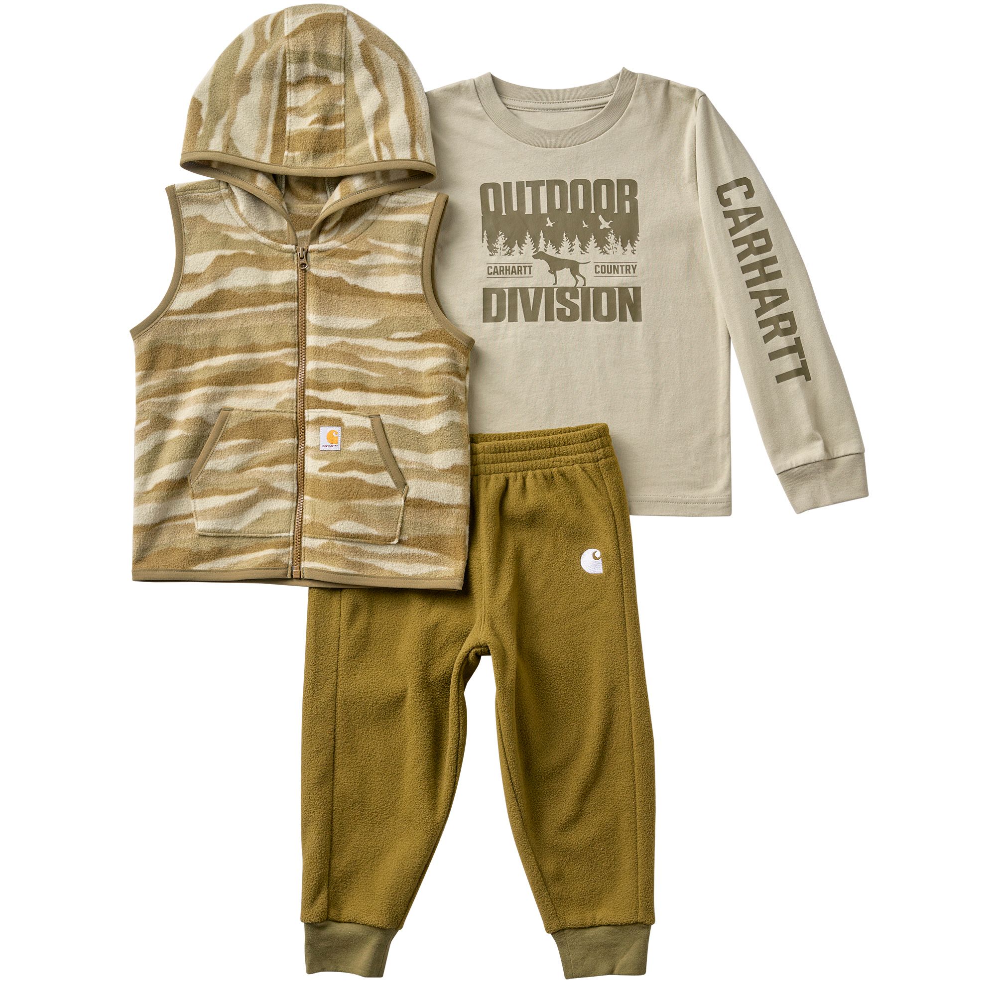 Carhartt Toddler Long Sleeve T-Shirt Camo Vest and Fleece Pants