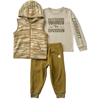 Carhartt Toddler Long Sleeve T-Shirt Camo Vest and Fleece Pants