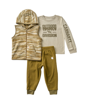 Ensemble gilet à motif camouflage, t-shirt à manches longues et pantalon en molleton pour tout-petits, Carhartt