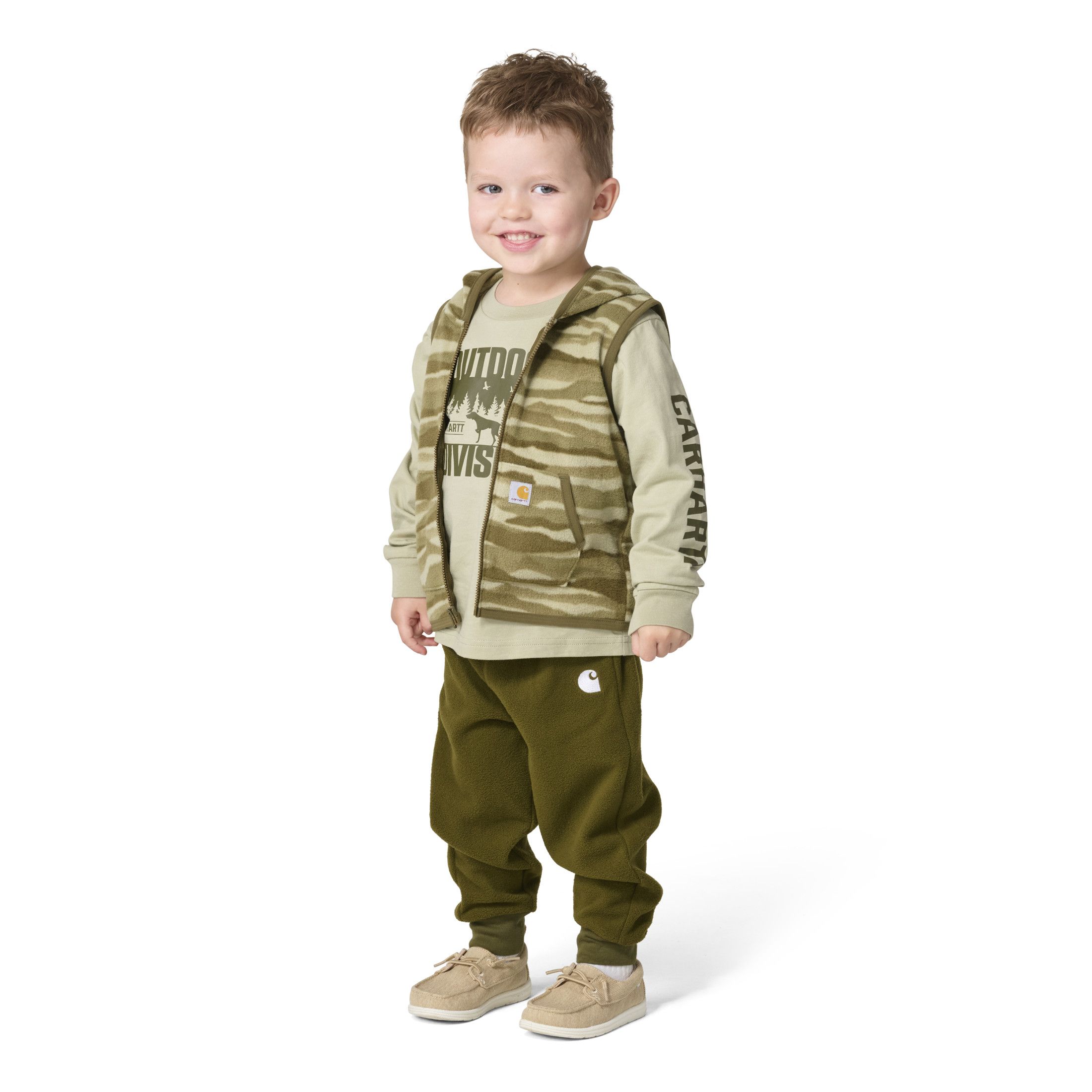 Carhartt Toddler Long Sleeve T-Shirt Camo Vest and Fleece Pants