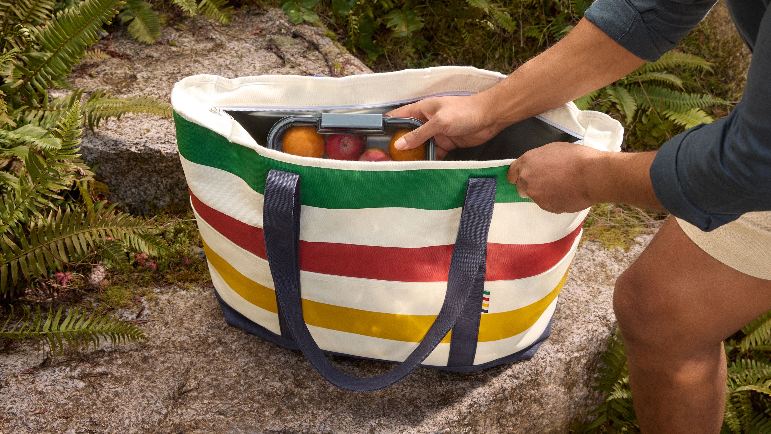 Hudson's Bay Stripes Insulated Cooler Bag, Multi-Coloured/Navy