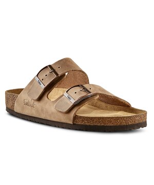 FarWest Men's Tofino Leather Slip On Sandals -Brown