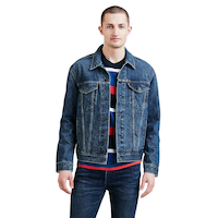 Veste en denim de Levi's à délavé moyen, pour hommes, The Trucker Mugito. Front_Flat
