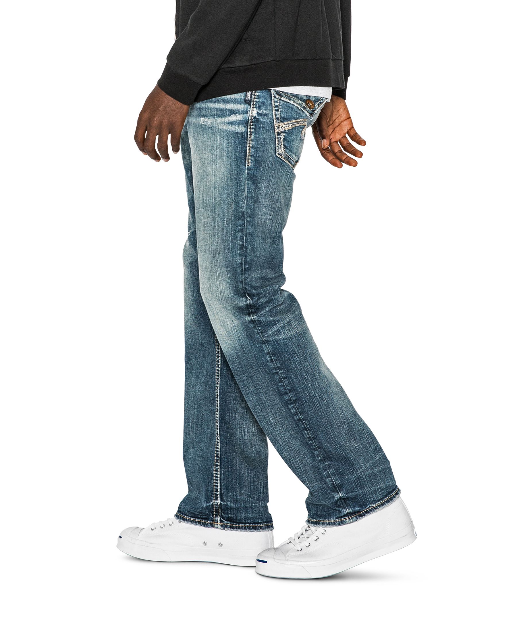 Silver Jean foncé à coupe ample et jambe droite pour hommes, Gordie