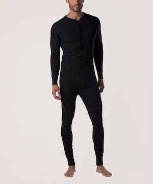 WindRiver Men's Stretch Waffle Long Sleeve One Piece Baselayer - Black