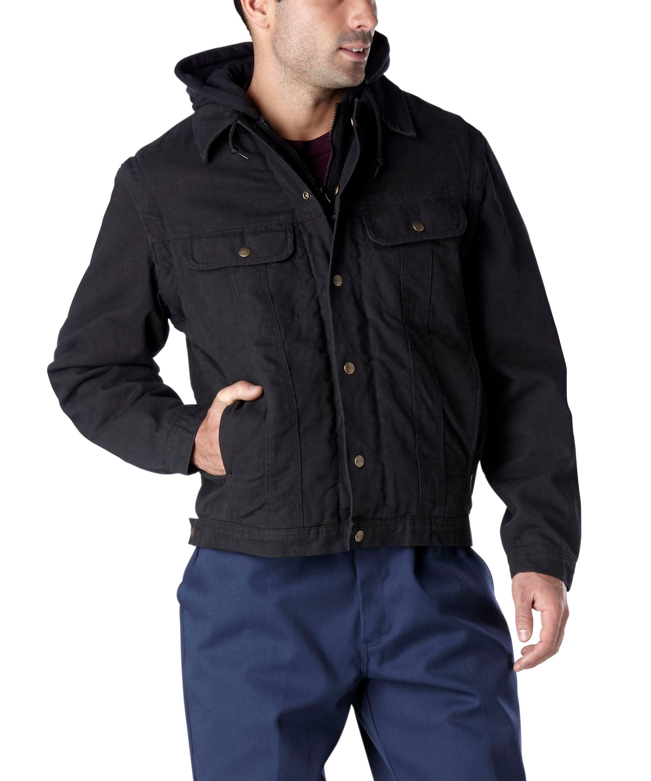 トップス WASHED CANVAS HOODED JACKET NAVY L Dakota WorkPro Series Men's Washed Canvas Sherpa Lined
