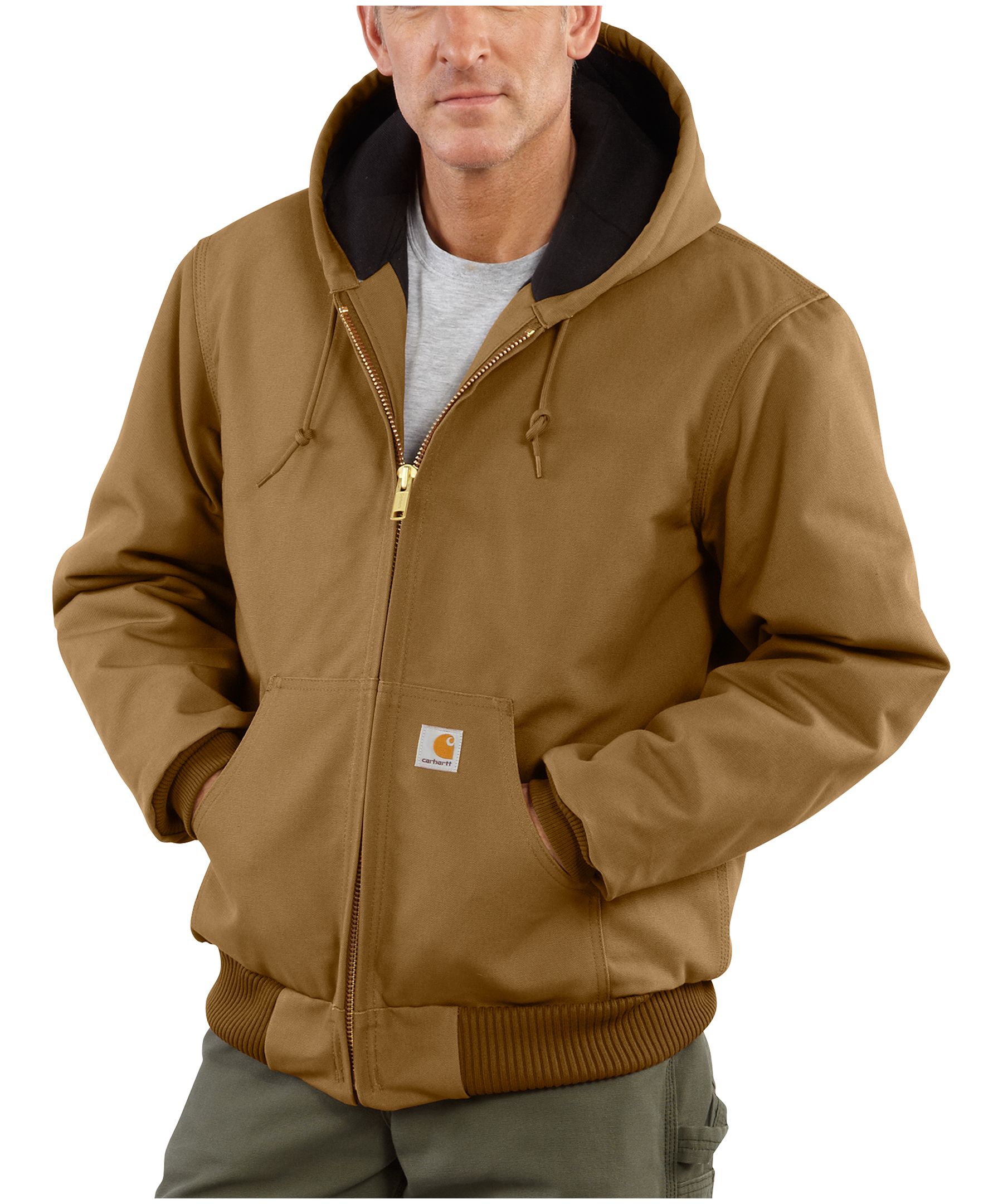 Carhartt Men's Duck Quilt Flannel Hooded Active Jacket - Brown