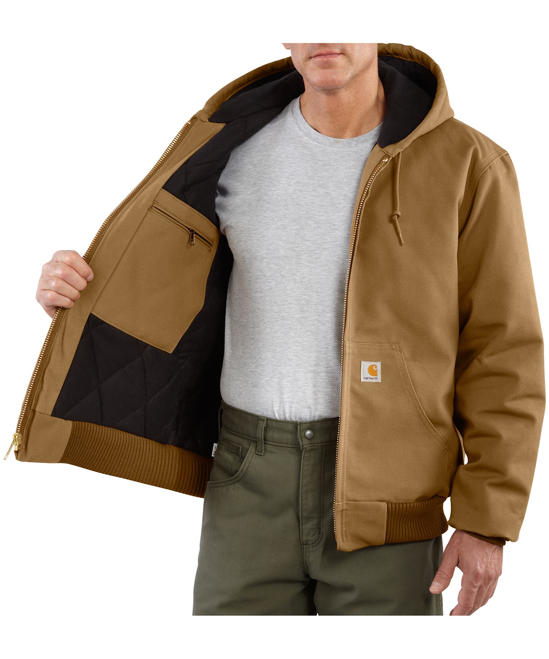 Carhartt Men's Duck Quilt Flannel Hooded Active Jacket - Brown