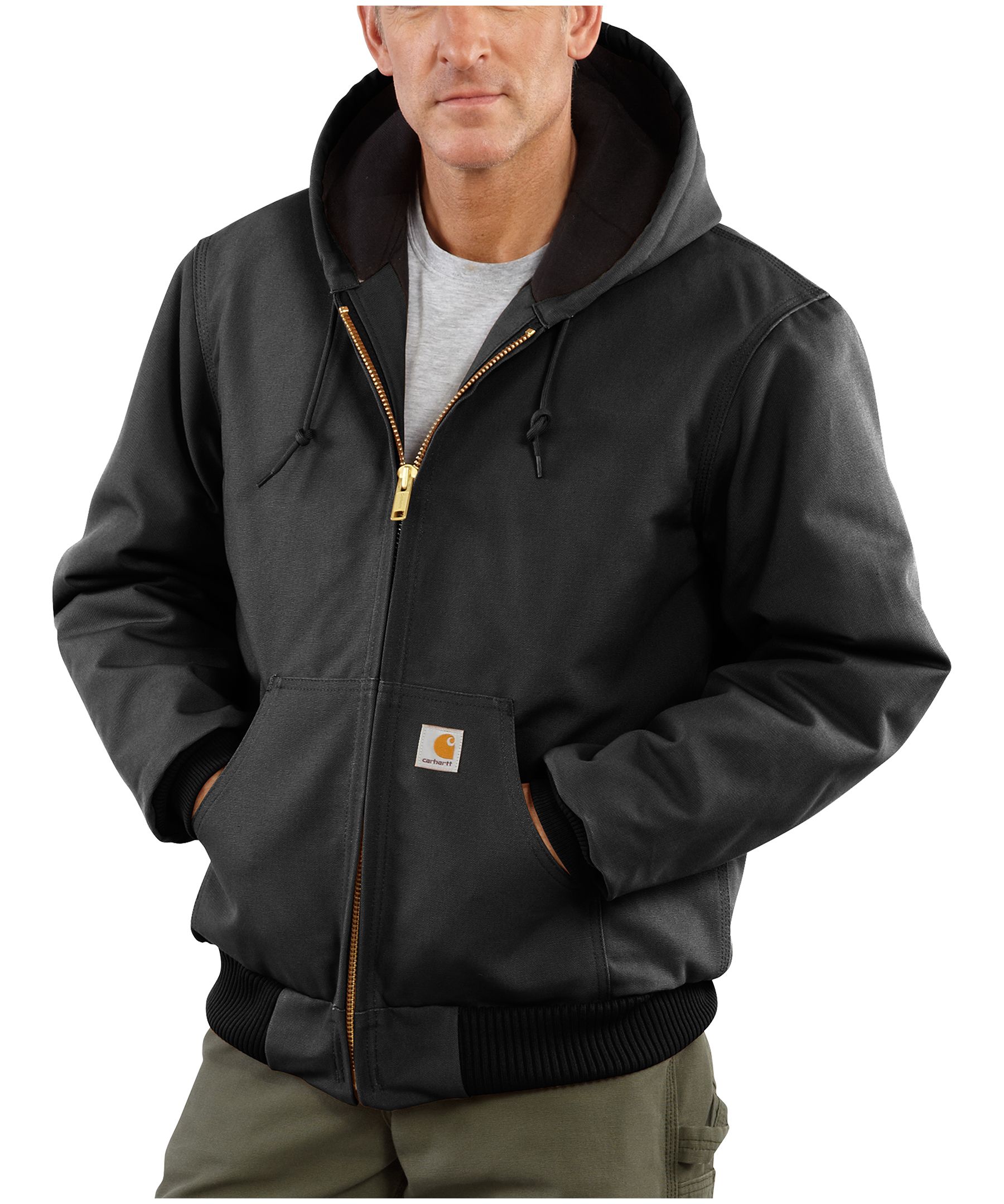ジャケット・アウター Carhartt active jacket Quilting Lined Carhartt Men's Duck Quilt Flannel Hooded Active Jacket - Brown