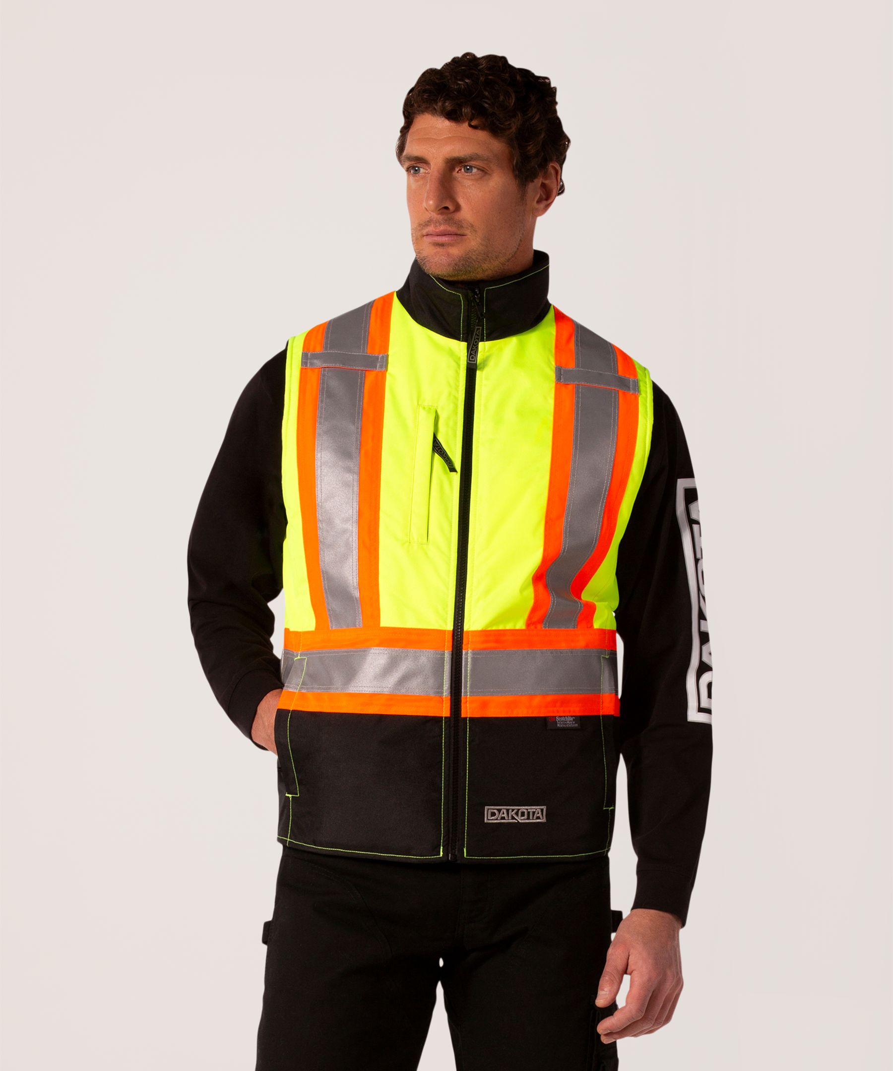 トップス AT DIRTY stripe work vest Dakota WorkPro Series Men's Class 2 Hi-Vis 300D T-MAX Lined