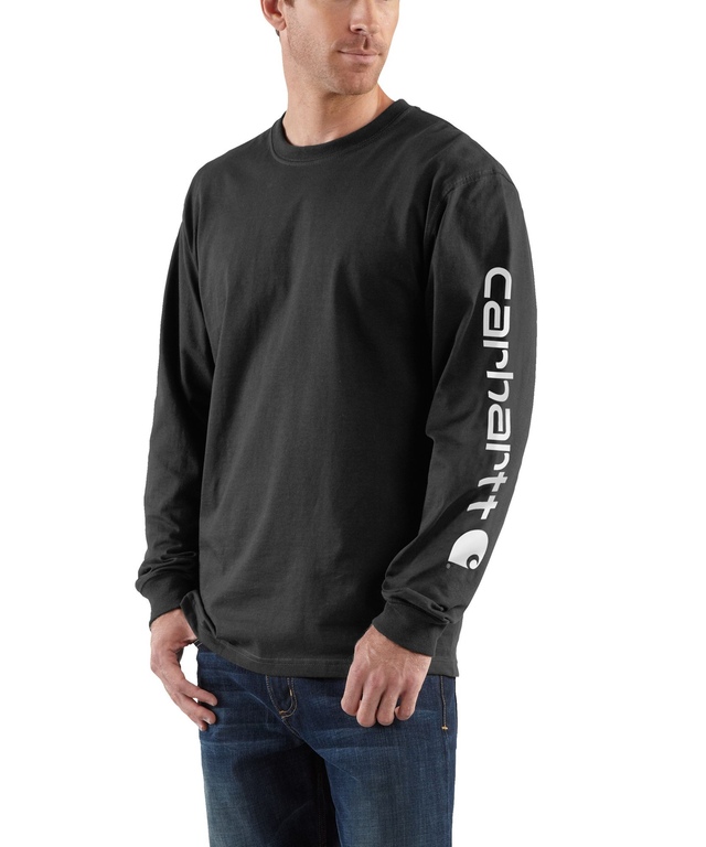T-shirt graphique à manches longues à coupe ample avec logo sur la manche pour hommes, Carhartt