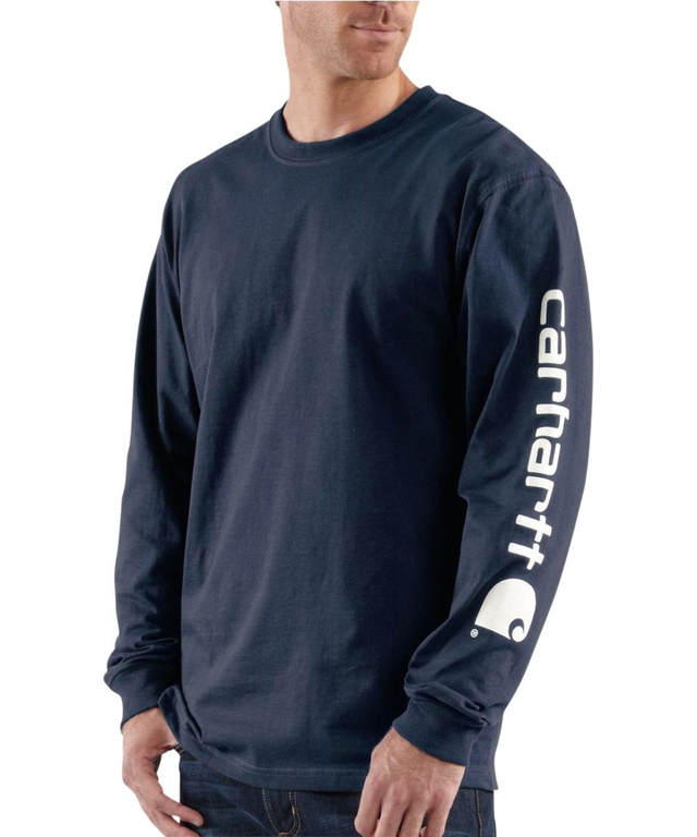 T-shirt graphique à manches longues à coupe ample avec logo sur la manche pour hommes, Carhartt