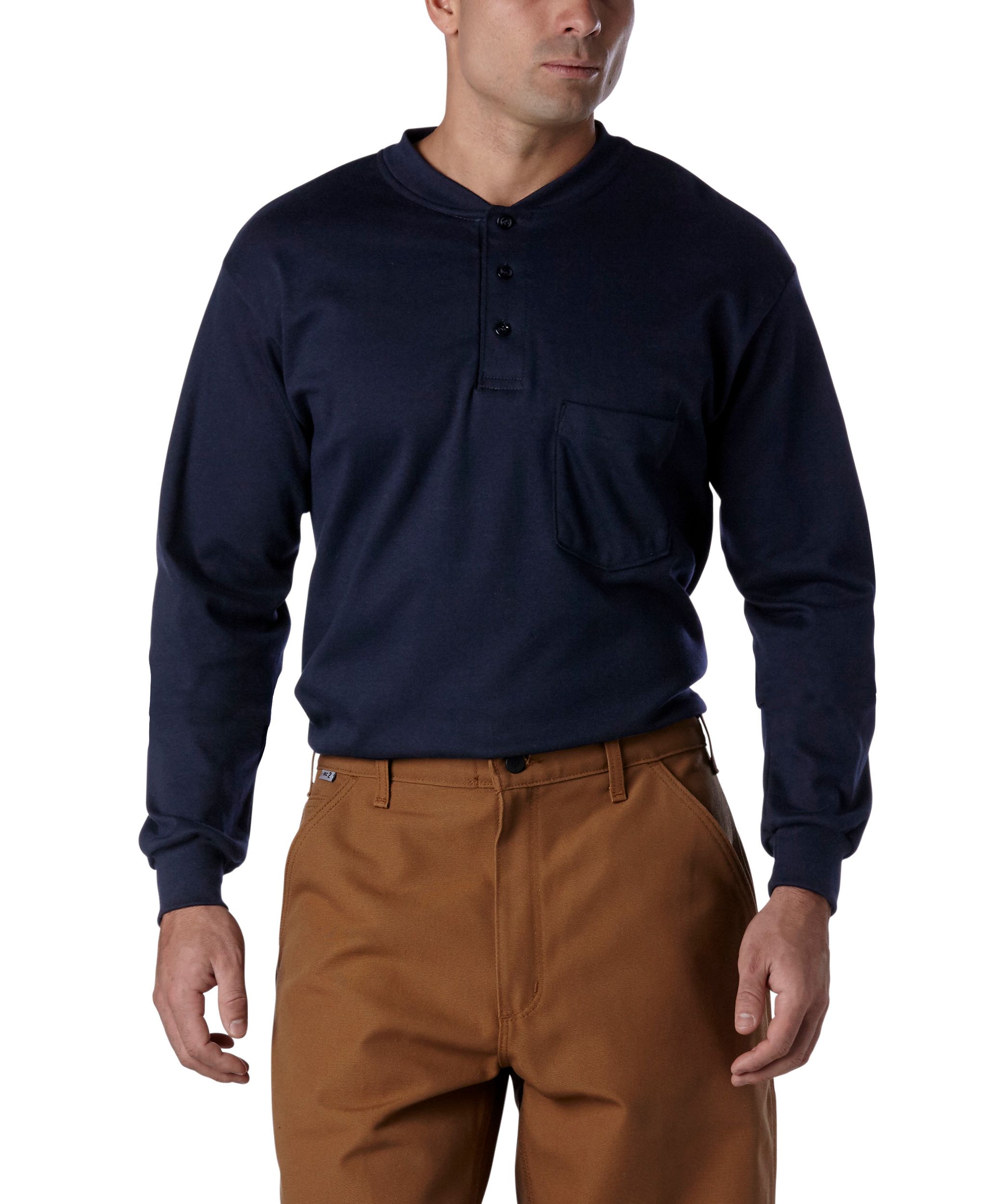 Bulwark Men's EXCEL FR Flame Resistant Cotton Long Sleeve Henley Shirt