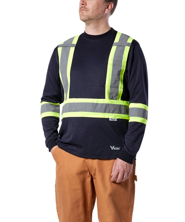 Chemise de sécurité Viking® en coton doublé haute visibilité et à manches longues, pour hommes