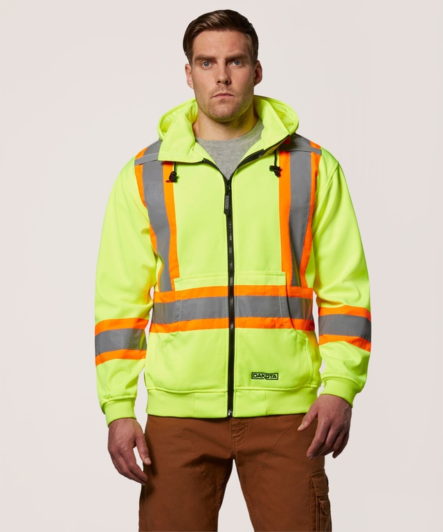 Chandail en molleton doublé haute visibilité Dakota WorkPro Series à capuche et à glissière pleine longueur, pour hommes