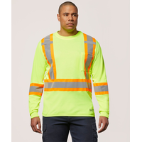 Dakota WorkPro Series Men's Class 2 Hi Vis Long Sleeve Lined Crewneck Work T Shirt Front_Flat