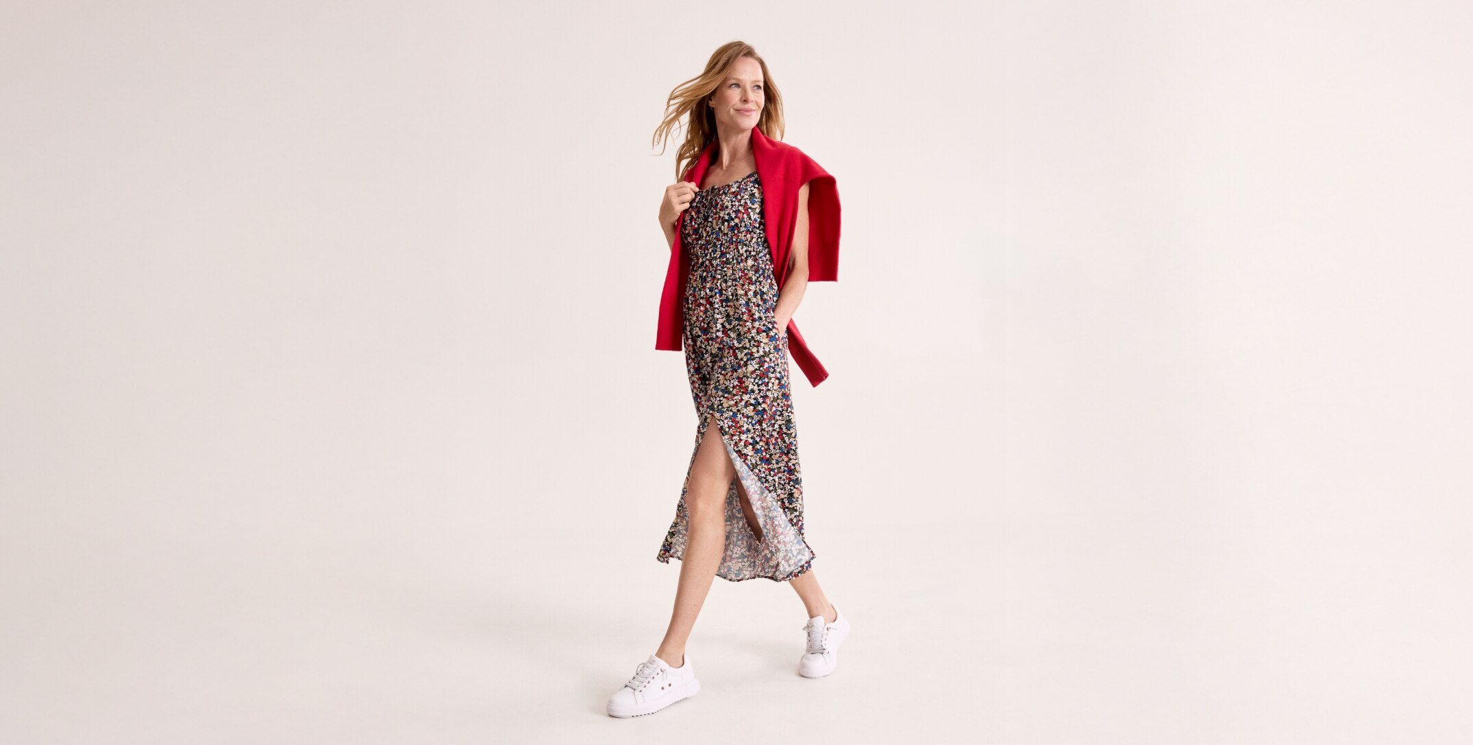 dress, sweater, sneakers