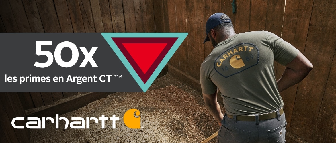 Obtenez de l’Argent CTMD* plus rapidement  à l’achat de produits CarharttMD. Offre valide du 12 au 18 juin..