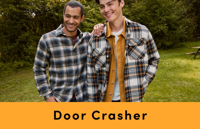 Door Crasher Save up to 60% on Men's Clothing
