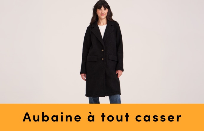 Aubaine à Tout Casser Veste longue en tissu bouclé Denver Hayes pour femmes en solde à 69,99 $