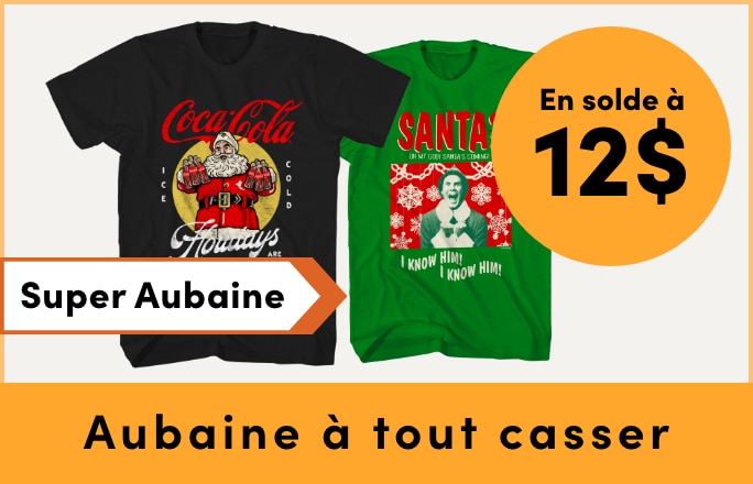 AUBAINE À TOUT CASSER Tous les t-shirts graphiques des fêtes et sous licence à prix courant pour hommes en solde à 12$
