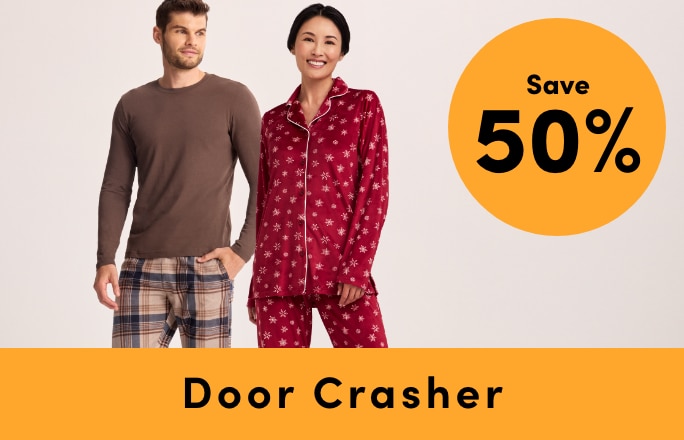 Door Crasher Save 50% on Women's + Men's Sleepwear + Loungewear