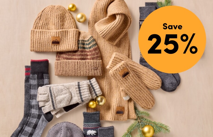 All Regular-Priced Women's & Men's WindRiver Heritage Toques, Mitts, Scarves & Socks Save 25%