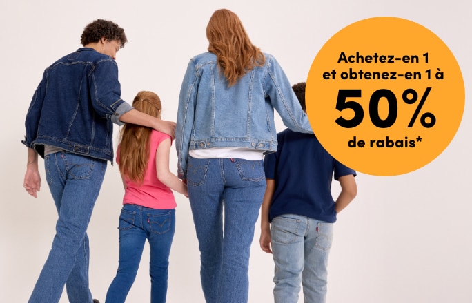 Jeans et vestes en jean pour femmes et pour hommes achetez-en 1 et obtenez-en 1 à 50 % de rabais*