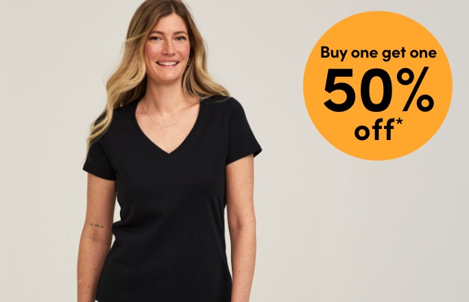 All Regular-Priced Women's Denver Hayes Essential T-shirts + Tanks Buy one get one 50% OFF*