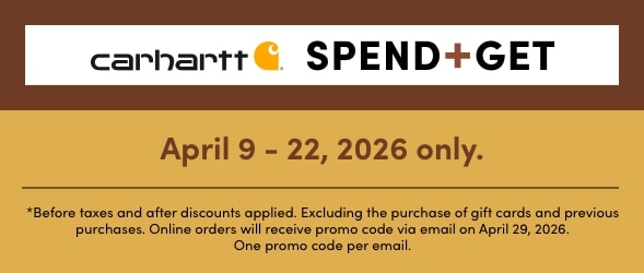 Spend $125 or more* on Carhartt® and get a $30 bonus card or promo code