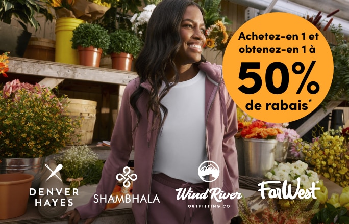 Tous les hauts décontractés, robes, pantalons, pantacourts, shorts et vestes Denver Hayes, WindRiver, FarWest et Shambhala à prix courant pour femmes, hommes et enfants achetez-en 1 et obtenez-en 1 à 50% de rabais*