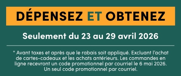 DÉPENSEZ 125 $ OU PLUS* SUR LES ARTICLES CARHARTTMD ET OBTENEZ UNE CARTE PRIME OU UN CODE PROMOTIONNEL DE 30 $