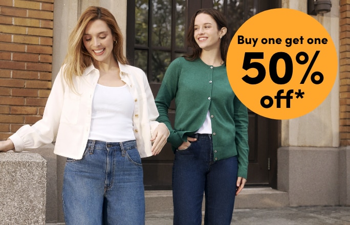 All Regular Priced Women's, Men's + Kids Jeans + Denim Clothing + Denim Jackets Buy one get one 50% OFF*