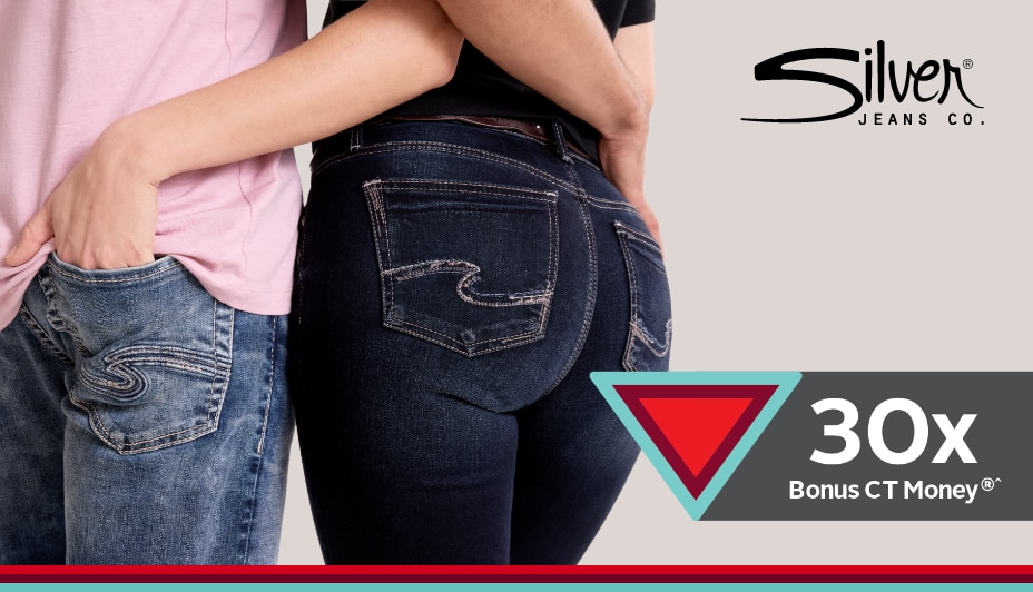  Triangle Bonus Offer 30X All Regular-Priced Women's, Men's + Kids' Silver Jeans + Clothing