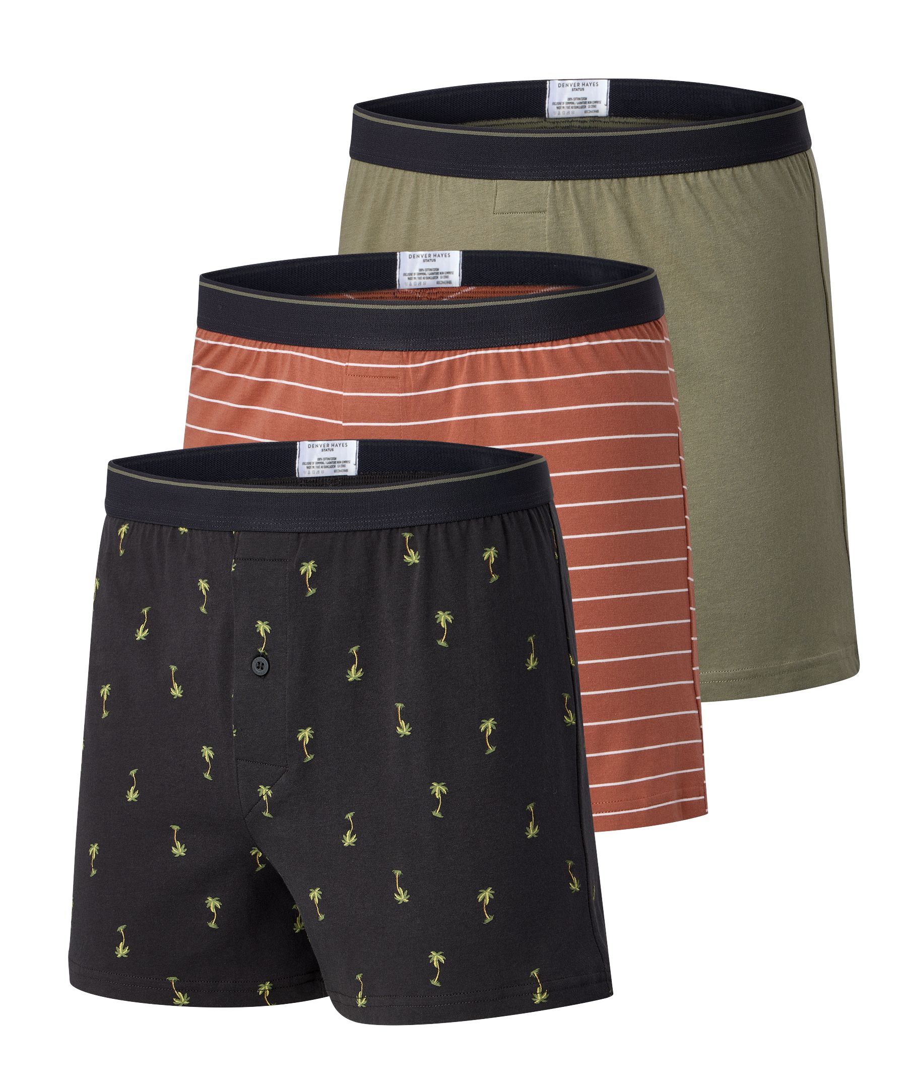 Denver Hayes Men's 3 Pack Yarn Dye Loose Fit Boxers